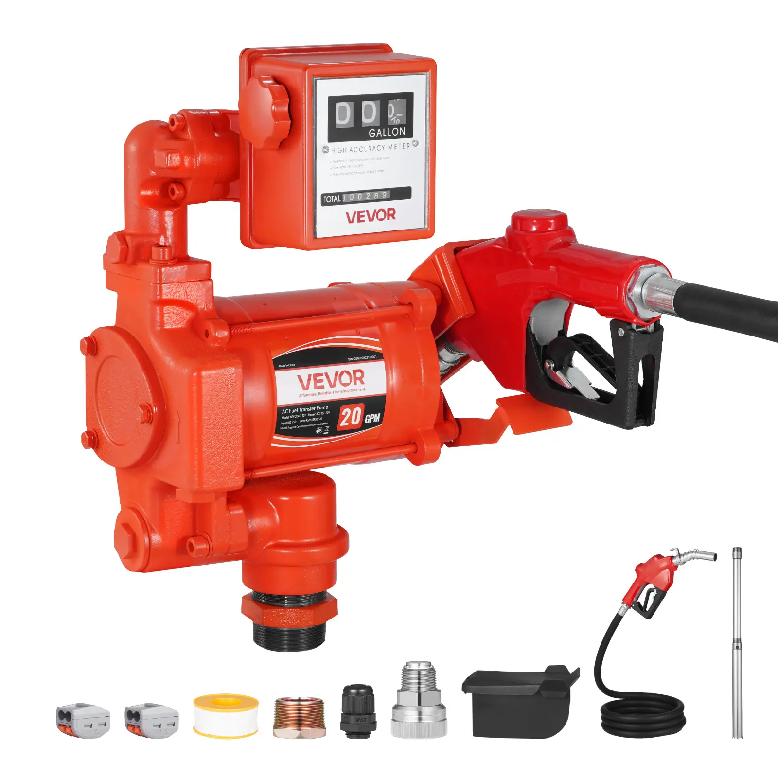 【summerfinds】VEVOR Fuel Transfer Pump 110V, 20 GPM 76 L/min, AC Electric Oil Transfer Pump, with Meter, Auto Shut-Off Fuel Nozzle & Discharge Hose, High Flow for Gasoline, Diesel, Kerosene, Biodiesel, Ethanol