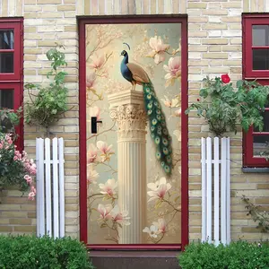 2pcs Peacock Magnolia Relief Wall Sticker Roman Column Decorative Sticker Self Adhesive Mural for Living Room Entrance Background Wall Waterproof Removable Art Decal Classical Pattern Home Decor