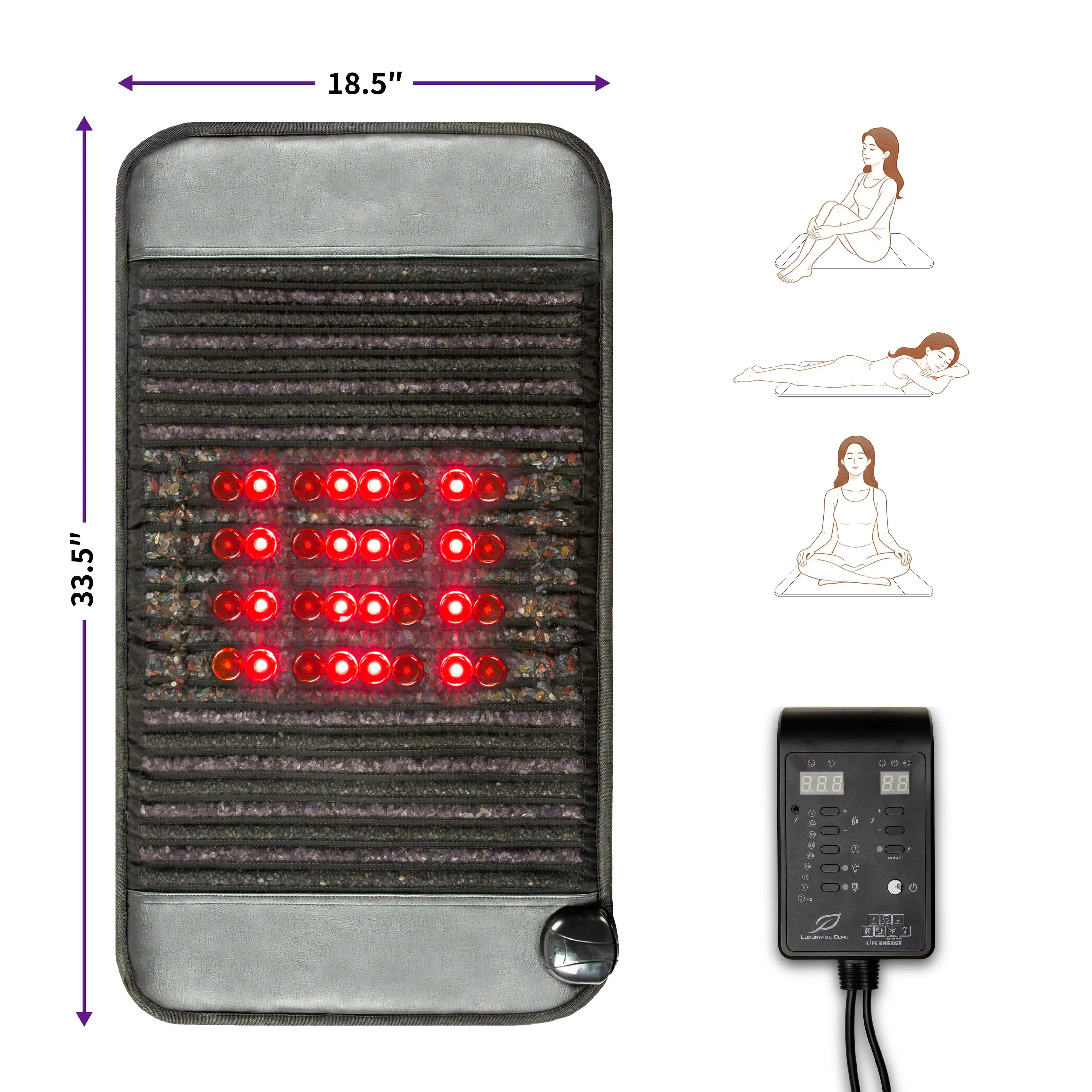 Luxuryade Red Light & Near-Infrared Wellness Mat with PEMF, Mini & Pro Sizes, Natural Jade & Gemstones, Timer