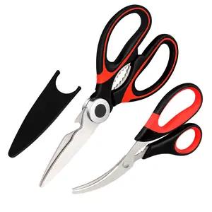 Heavy-duty kitchen shears set of 2, stainless steel food scissors, multifunctional cooking shears with seafood shears, sharp dishwasher-safe kitchen scissors, ergonomic meat and vegetable shears, bone and shell cutting shears gift
