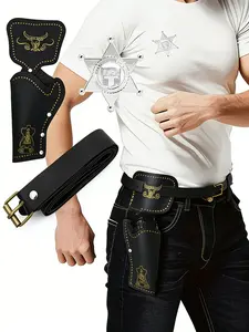 3-Piece Medieval Western Cowboy Gun Holster Belt Set, Perfect for Halloween Costume Accessories, Unisex Fashion Accessory