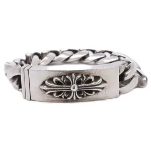 Pre-owned Chrome Hearts Sterling Silver 925 (Ag925) Small Leather Goods Classic Link Floral ID Silver Bracelet