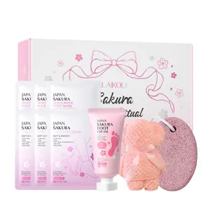 LAIKOU Sakura Foot Care Kit for Exfoliating, Hydrating & Repairing Dry Cracked Feet,Soften Feet & Smoothing