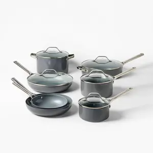 Figmint 12PC Aluminum Cookware Set 450 Degree F Dark Gray Nonstick Ceramic