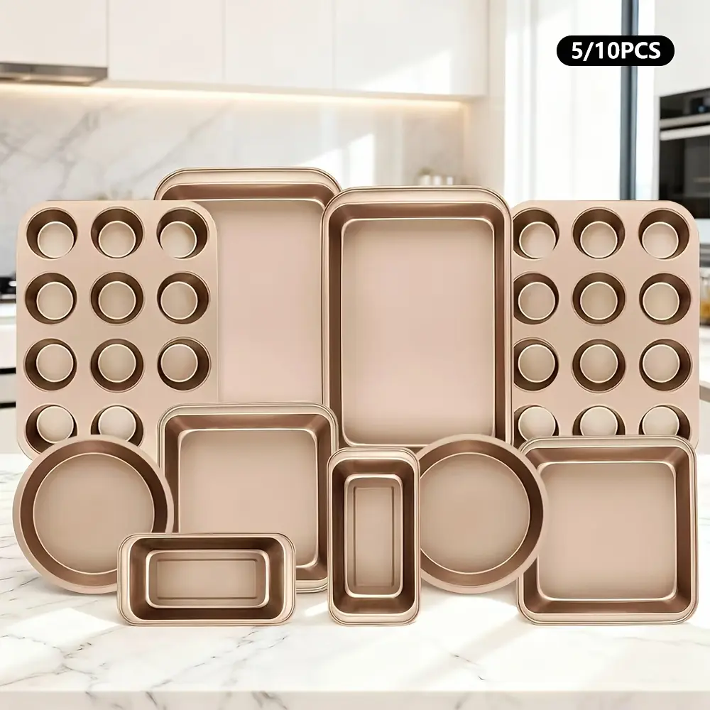 Nonstick Bakeware Set, Stackable Space-Saving Design Includes Round & Square Pans, Waffle Tray, Cookie Sheet, Baking Pan, Dishwasher Safe, 2pcs Round Pans Or 5/10pcs Set
