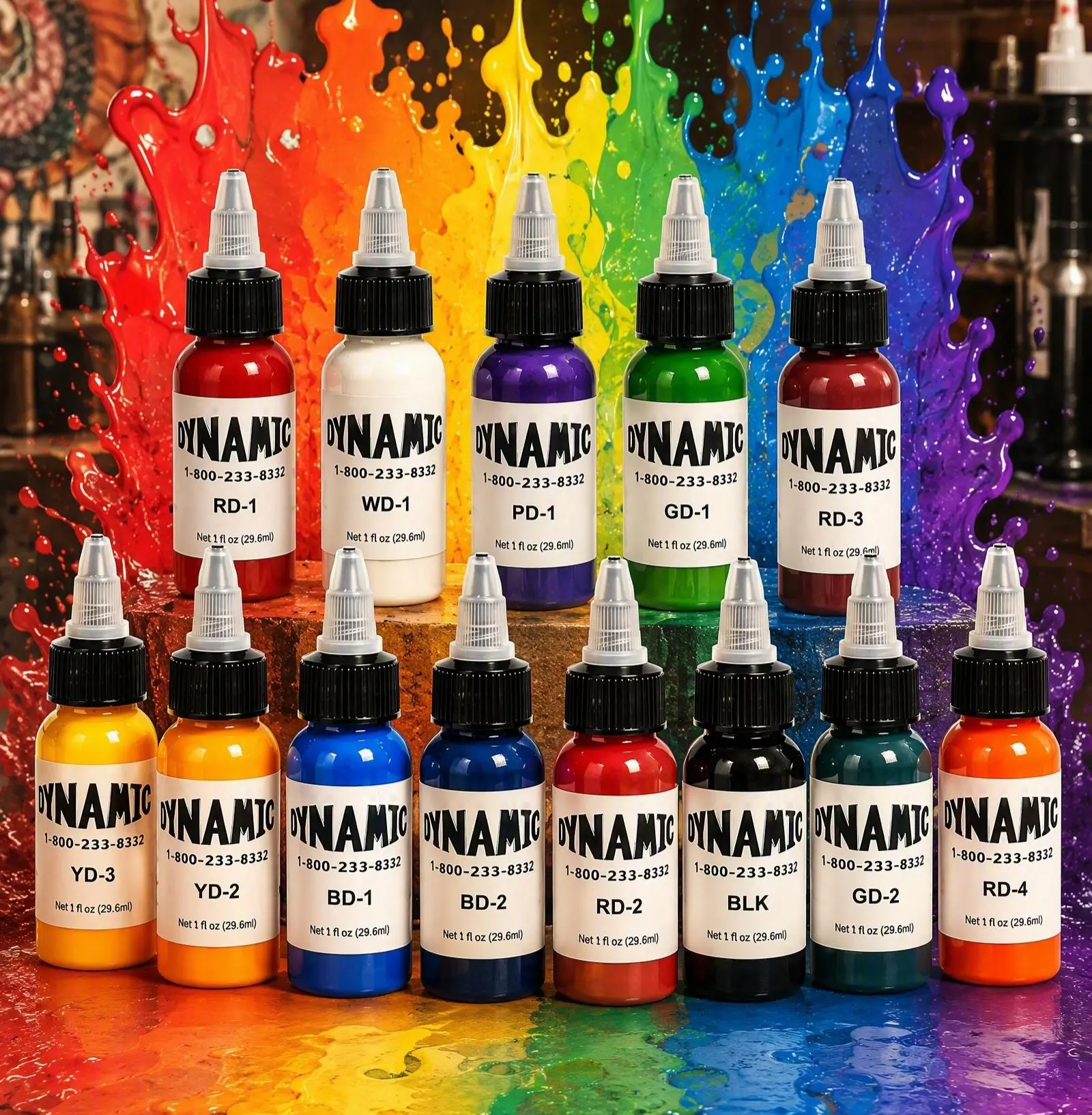 Professional Tattoo Ink Set with Lipliner - 14 Colors, 10oz (30ml) Vegan Plant-Based Pigment, Smooth Application, Quick Coloring, Fade-Resistant Supplies for Tattoo Artists
