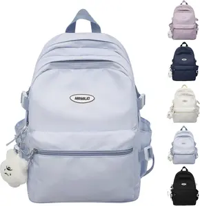 Kawaii Backpack with Cute Accessories Casual Aesthetic Daypack Simple Laptop Bag  Travel Rucksack for Women (blue)