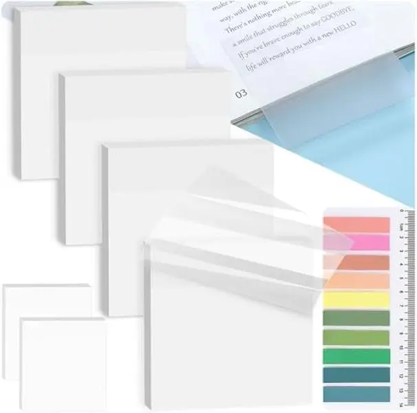 7-in-1 Transparent Sticky Notes 【400 Sheets: 7 Pads】- 3x3 inch Clear Sticky Note with Sticky Tabs Waterproof & 5X Stickiness, See-Through Translucent Sticker for School Office Supplies