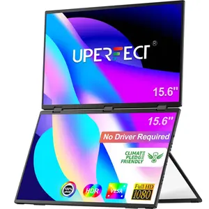 15.6 Inch Dual Laptop Screen Extender - FHD 1080P IPS Portable Monitor, 360° Rotatable Built-in Stand/Dual Speakers, Low Blue Light Anti-Glare, HDMI/USB-A/Type-C Plug & Play for 13”-17” Laptops Mac M1-M3 Windows Android Dex - Ideal for Productivity Triple