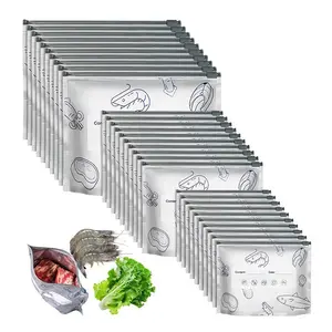 30 reusable aluminum foil sealing storage bags, 2025 new resealable food vacuum zipper bags, stand-up aluminum foil sealing bags with labels and zipper locks, suitable for vegetables, fruits, and meats (3 sizes)