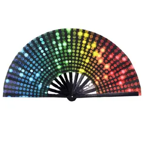 Large Rave Fan Folding Hand Fan Popping Fan for Line Dancing, Big Foldable Clacking Fans Clap Fans for Boots On The Ground Dance Festival, Dancing, Performance (DJ Lighting)