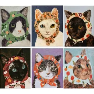 6 Pack 5D Diamond Painting Kits for Adults Beginners,DIY Round Full Drill Diamond Art Kits Cartoon Cat,Paint by Diamonds Gem Art Crystal Easy,Animal Home Wall Decor 12x16 Inch