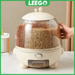 [24h to ship] LEEGO New creative insect-proof moisture-proof rotary division automatic rice grain storage tank large capacity rice bucket Containers Kitchen Utensils