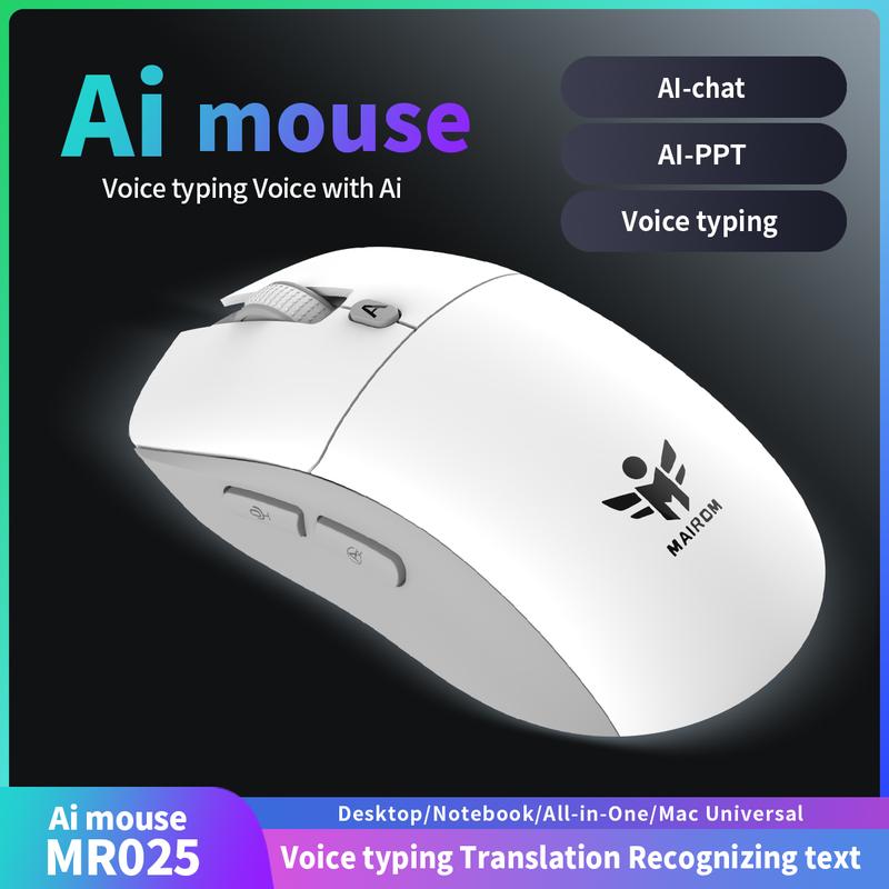 MR025 AI Lightweight Wireless Gaming Mouse,12000 DPI,Smart Voice Mouse,6 Programmable Buttons,Tri-Modes Connection,BT/Type-C Wired/2.4G Wireless Mouse Gaming with 2 Side Buttons, PC/Mac Computer and Laptop Compatible For Work Or Gamer,White/Black