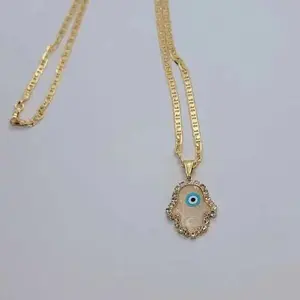 Brand New Brazilian 18k Gold Filled Hamsa with Evil Eye Necklace