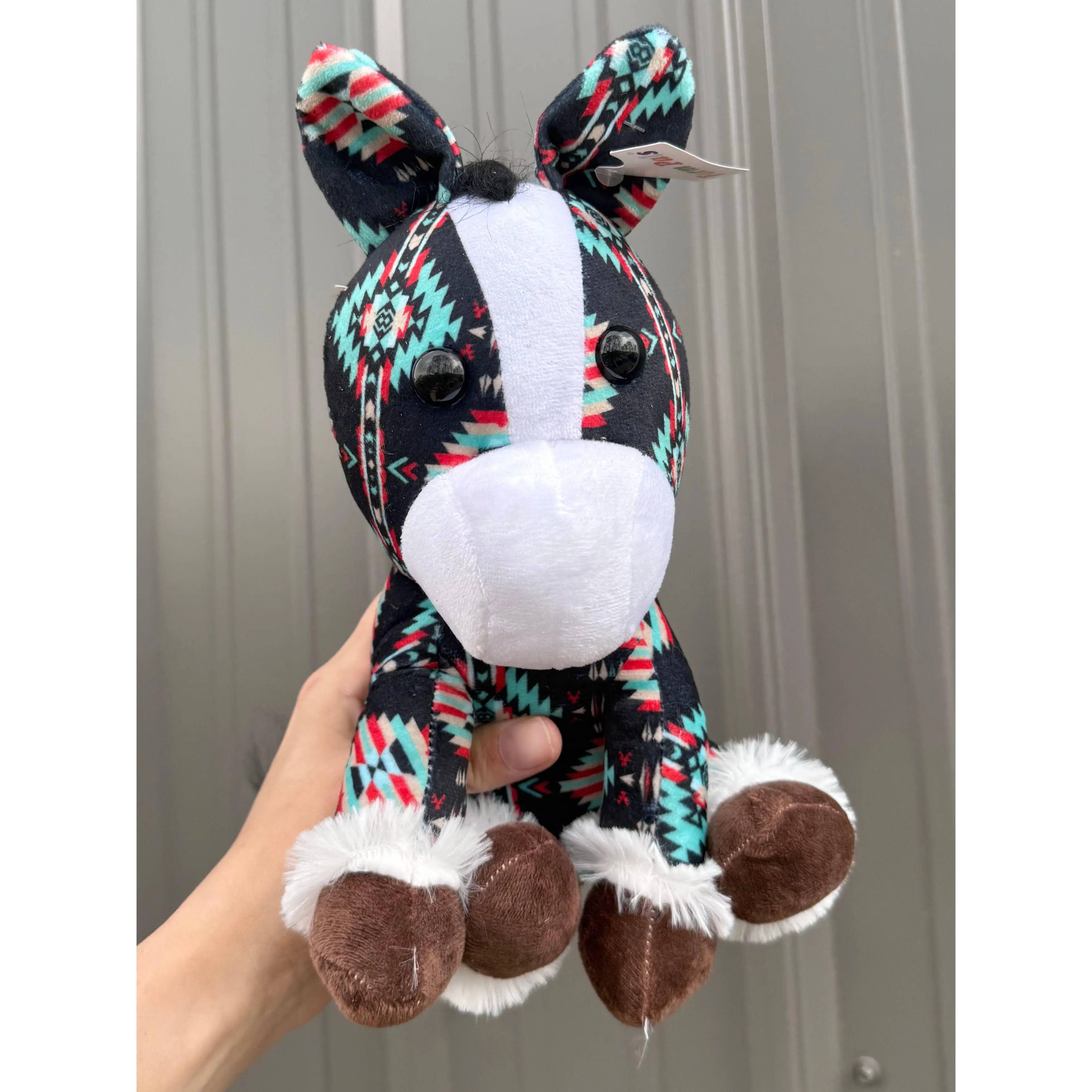 Black Red Teal Aztec Sitting Horse Plushie