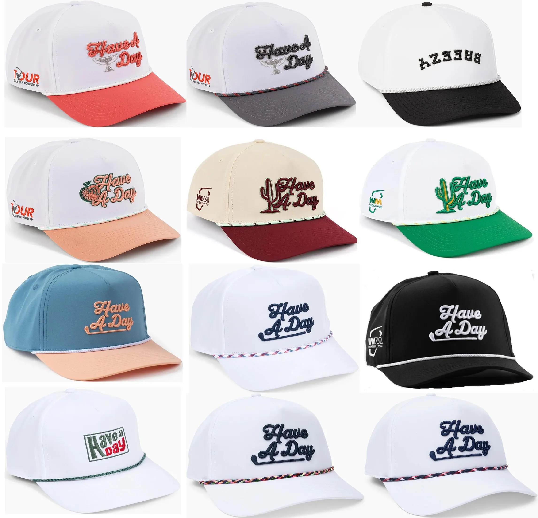 Full Collection Breezy Golf "Have A Day" Premium Colorway Vault - Retro Rope Golf Snapback Hats - Lightweight Structured Caps for Summer Golf, Travel & Everyday Wear