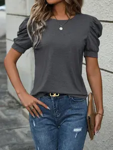 Women's Plain Tee, Lady Casual Short Sleeve Round Neck T-shirt for Summer, Women's Top for Daily Wear, Womenswear, Fashion, Basic