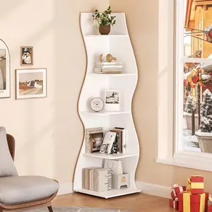 70-Inch Five-Layer Corner Bookshelf, Book Corner, Corner Display Cabinet, Room Decoration Shelf, Bedroom Decoration Shelf, Suitable For Living Room, Study And Bedroom, Easy To Install, Indoor Plant Stand, Modern And Simple Style