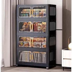 4-Tier Stackable Storage Bins with Lid,Foldable Plastic Drawer Storage with Wheels,Closet Organizers and Storage for Living Room, Office, Dorm