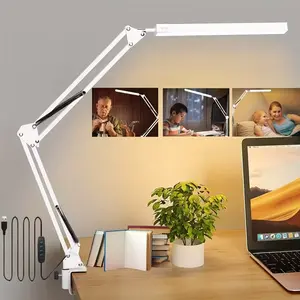 Foldable Desk Lamp, Modern Black/White Iron Foldable Desk Lamp with Clamp 360° Adjustable Angle, USB Plug-in, Switch Control Three-Color Temperature Dimmable Desk Lamp Ideal for Bedrooms, Study Rooms, Desks, Living Rooms, and Office Desk Lighting