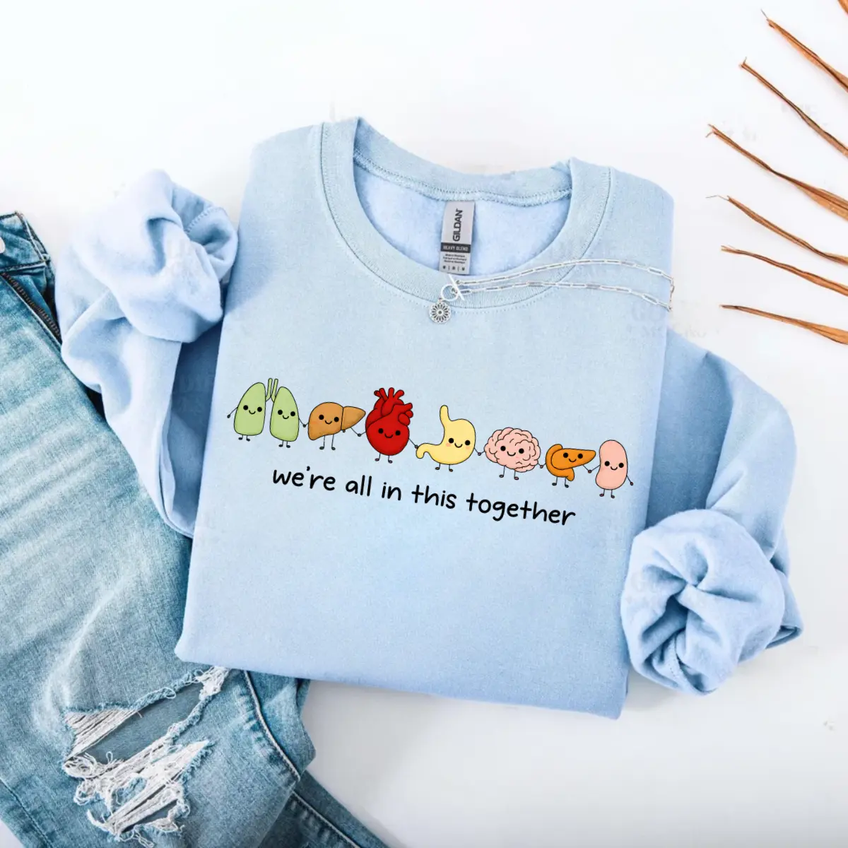 Organ Friends Sweatshirt, Cute Healthcare Kawaii Human Organs Graphic Crewneck Sweater, We're All In This Together, Nurse Medical Student Graduation Gift Unisex Top, Healthcare Graduate, Anatomy Tee, Inclusion Shirt