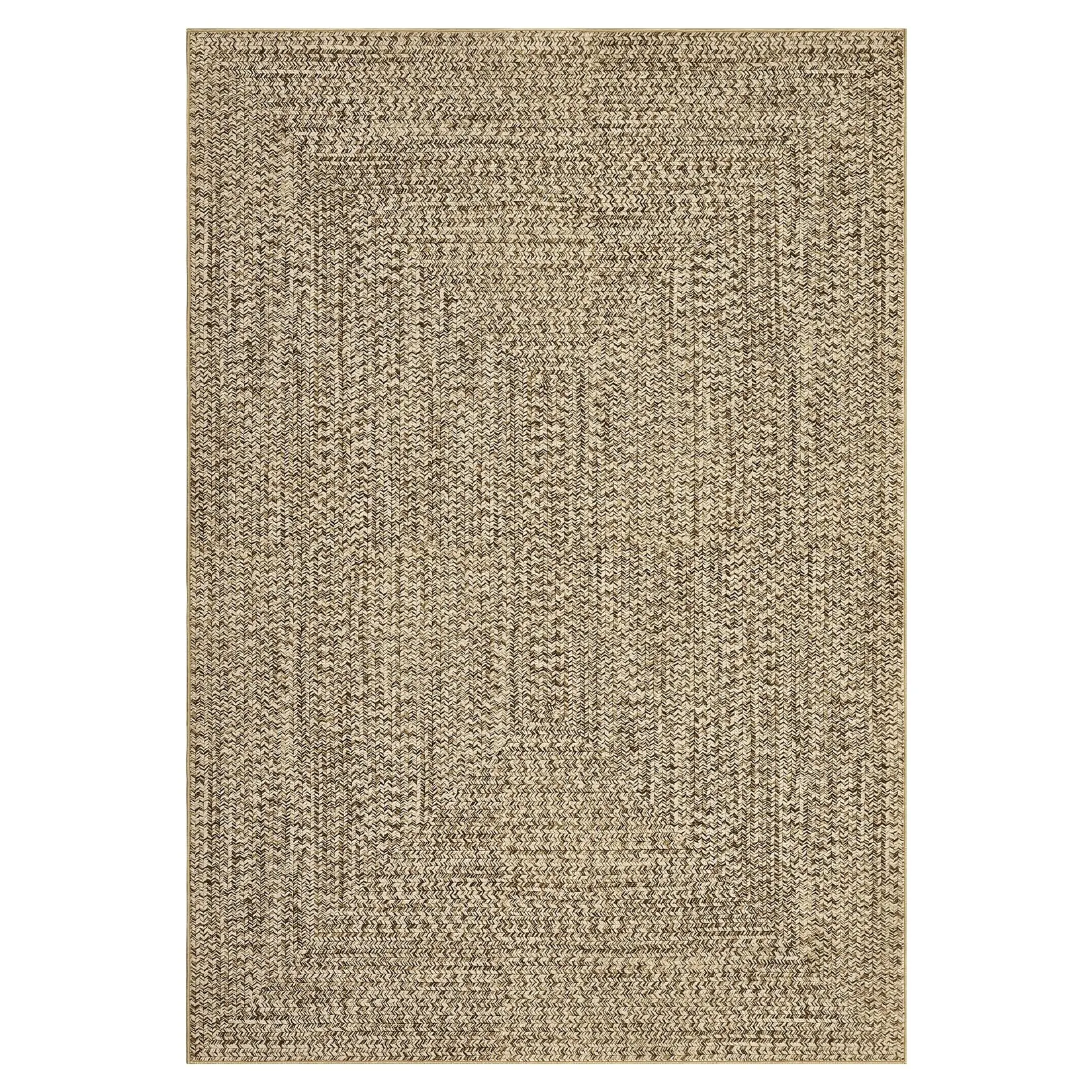 Garvee  9x12 Large Print Braided Area Rug with Non-Shedding, Non-Slip & Stain Resistant, Machine Washable, Pastoral Solid-Color Printed Woven Rug for Living Room/Bedroom, Beige