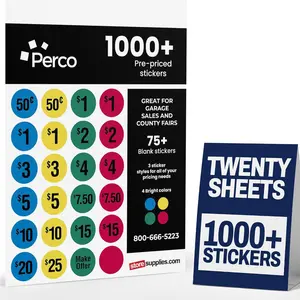 Garage Sale Price Stickers - 1000+ Pre-Priced & 75+ Blank Stickers - Easy-to-Read Price Tags for Effective and Attractive Pricing Ideal for Yard Sales, Flea Markets, County Fairs & Retail Use
