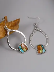 Boho Style Vintage Hollow out Design Turquoise Dangle Earrings (1 Pair), Fashion Water Drop Jewelry for Women, Trendy Accessories for Party and Daily Life