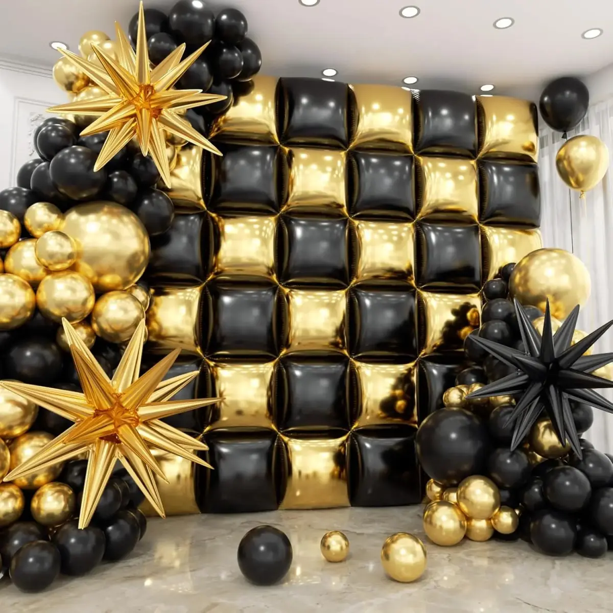 36  and Black Square Foil Balloons Wall Backdrop with 147 Balloon Garland Arch Kit, Double Sided Balloons for Birthday Bridal Shower Anniversary  Year Graduation Party Decorations