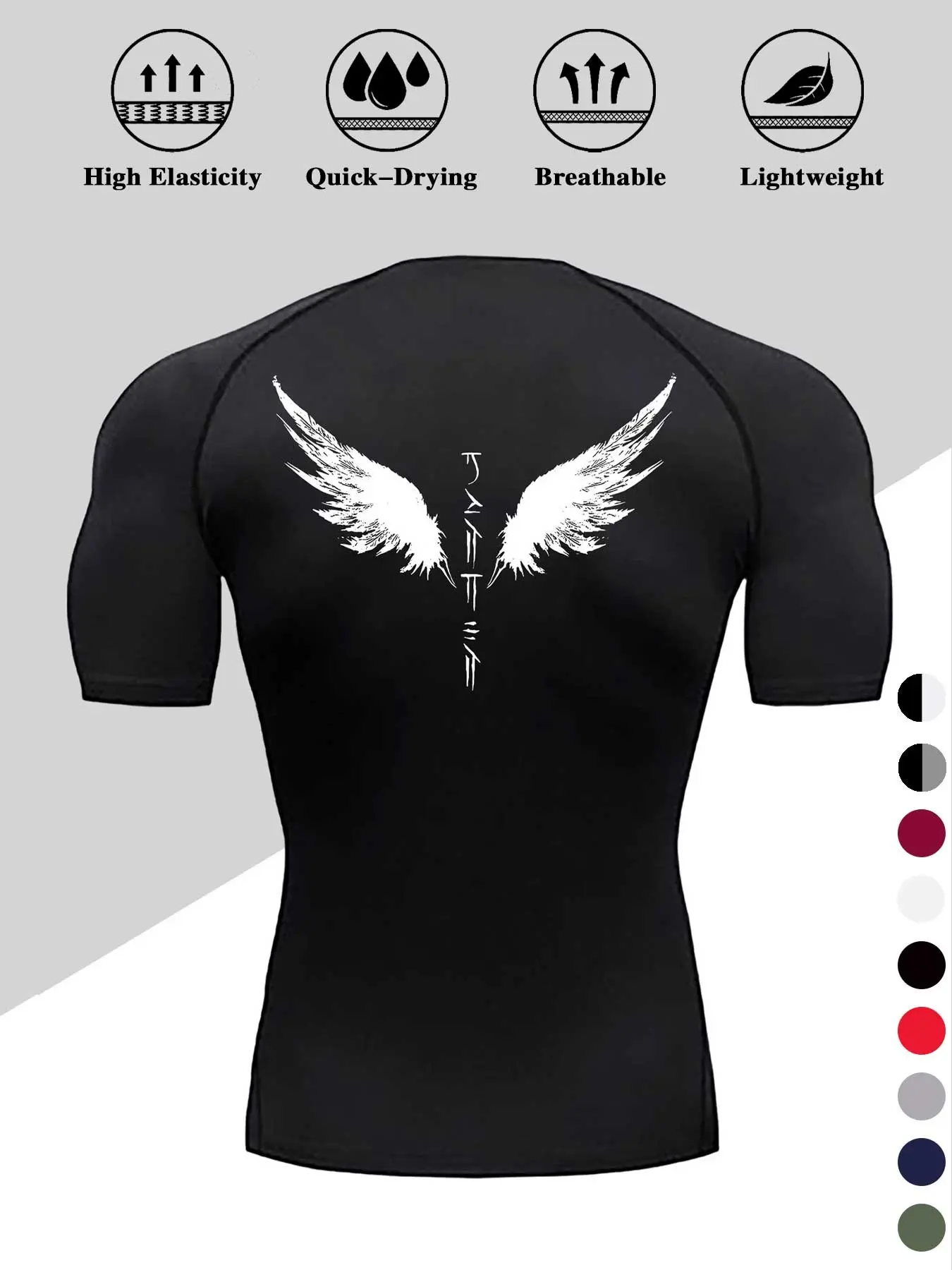 Men's Dragon Print Compression T-Shirt, Quick-Dry Breathable Stretch Fabric, Short Sleeve Top for Fitness and Outdoor Activities, Fitness Clothing, Gym Performance Top, Compression Sports Top