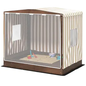 Outdoor Wooden Sandbox with Canopy, 40 Inches Wide, Bottom Liner Blocks Weeds and Moisture, 52 Inches High, for Family Gathering Camping, ASTM F963 Safety, Suitable for Ages 3-6, Easy Storage.