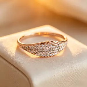 Gold Pavé CZ Signet Stackable Ring| Dainty Statement Band| Perfect Wedding & Promise Jewelry