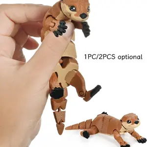 New 3D Printed Sea Otter Toys, Animal Design. 1-2 Piece Articulated Flexible Brown Otter Stress Relief Figurines Articulated Figures. Suitable for adults' home office desks, bookshelf decorations, handmade gifts for children and adults, birthday gifts