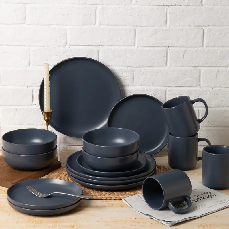 【TikTokShopBlackFriday】12-Piece Stoneware Dinnerware Set with or without Mugs | Plates, Bowls, Optional Mugs | Microwave & Dishwasher Safe | Non-Toxic, Stackable Matte Glaze Tableware for 3–4