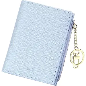 Small Wallets for Women Bifold Slim  Purse Zipper ID Card Holder PU Leather Blue