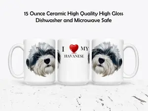 Havanese Custom Love My Dog Drinkware 11 or 15 Ounce Ceramic High Gloss Dishwasher Microwave Safe Mug Personalized with Pet's Name by The Brightener Group