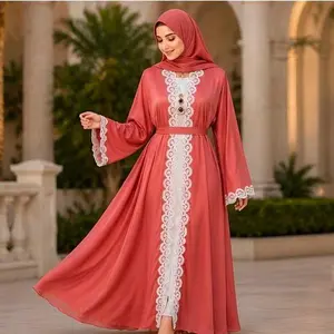 Women's Dubai Luxury 2-Piece Abaya with Lace Trim