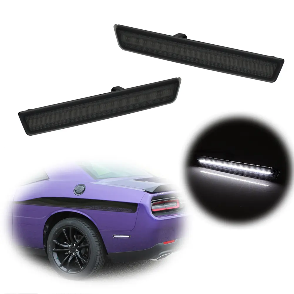 2PCS Smoke Lens White LED Rear Side Marker lamps Lights For 2015 2016 2017 2018 2019 2020 2021 2022 2023 Dodge Challenger, Replace OEM 68195788AB, 68195789AB, 68195797AB, 68195796AB, 68195788, 68195789, 68195797, 68195796