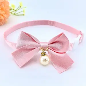 Adjustable Pet Collar with Bowknot Design, 1 Count Cute Pet Necklace with Faux Pearl Decor, Pet Neck Accessories for Small Medium Dogs & Cats