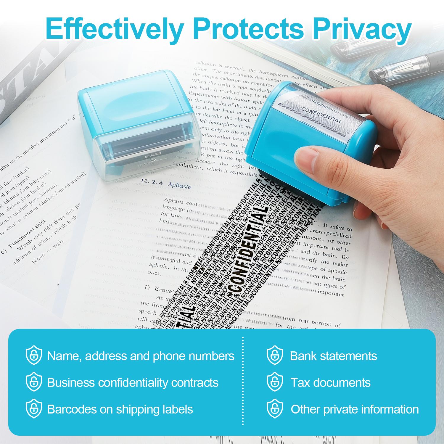 EMPTAN Identity Protection Confidential Roller Stamp with 3 Ink Refills, Wide-Coverage Security Blocker for Address, ID & Private Data (Identity Theft Prevention Tool), Confidential Stamp