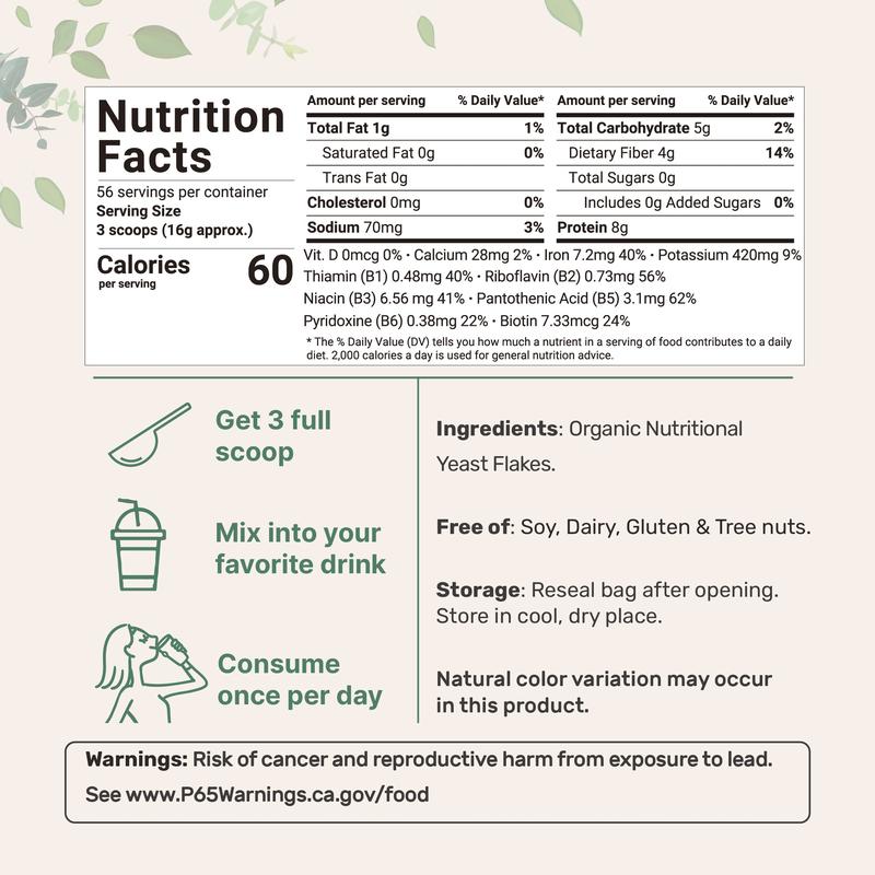 Micro Ingredients Organic Non-Fortified Nutritional Yeast Flakes - Pure & Powdered