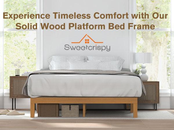 Wood Bed Frame, Platform Mattress Foundation with Support Slats, Natural Pine Color, Easy Assembly, No Spring Needed