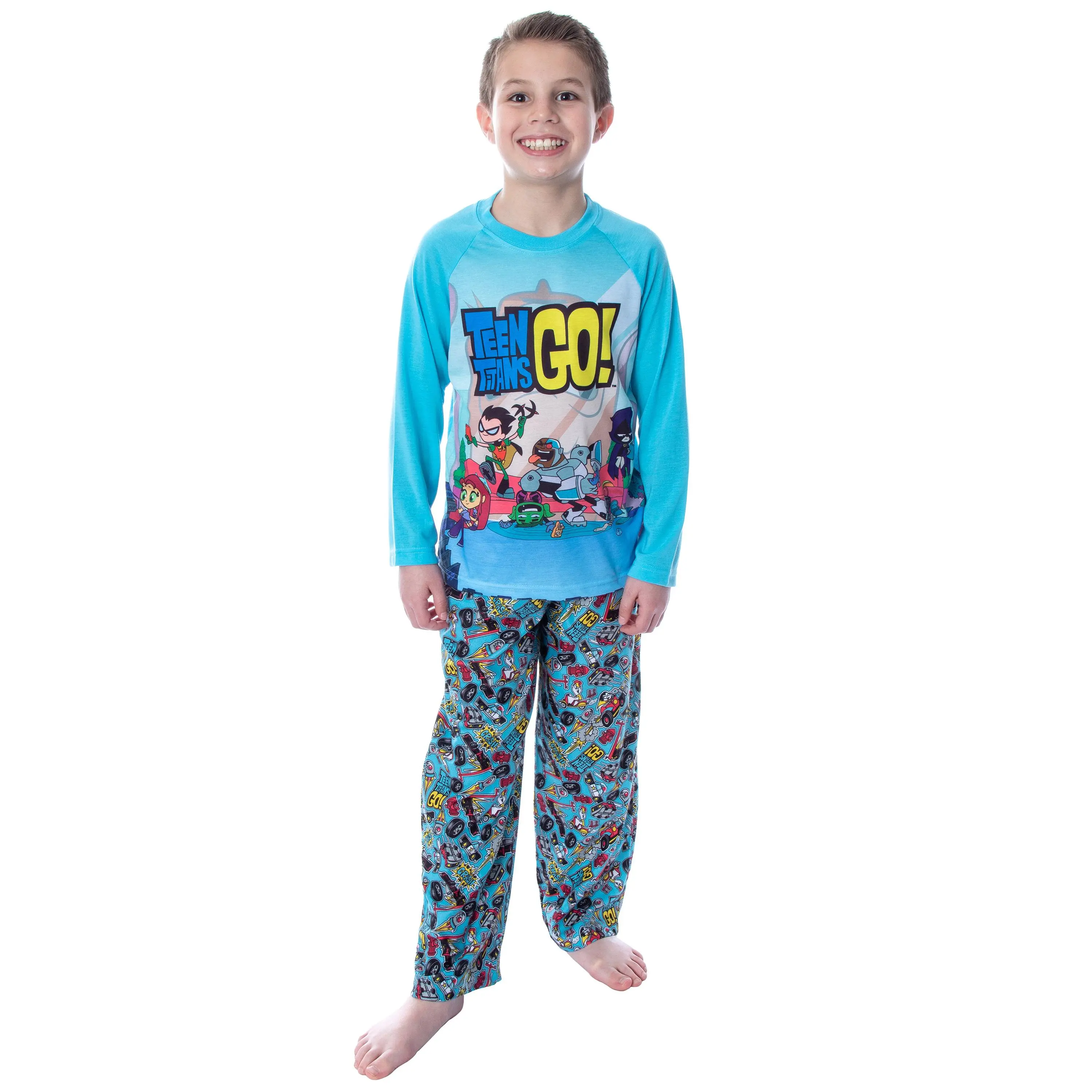 DC Comics Boy's Teen Titans Go! Chill 2-Piece Raglan And Pants Pajamas Set, Raven, Robin