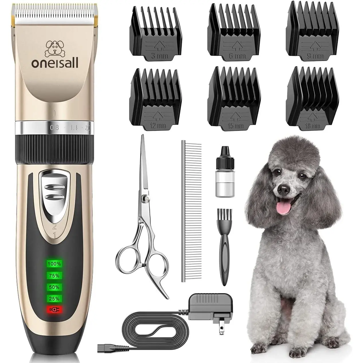 Dog Clippers Low Noise, 2-Speed Quiet Dog Grooming Kit Rechargeable Cordless Pet Hair Clipper Trimmer Shaver for Small and Large Dogs Cats Animals (Gold)