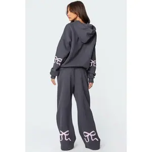 BowDetailSweatpants,Autumnandwinternewcross-borderEuropeanandAmericanroundnecklongsleevedlooseandthickhoodiewomen'sfashioncasualwidelegpantsset