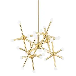Jackstone Mid-Century Chandelier With Opal White Glass Shades & Vintage Polished Brass Finish