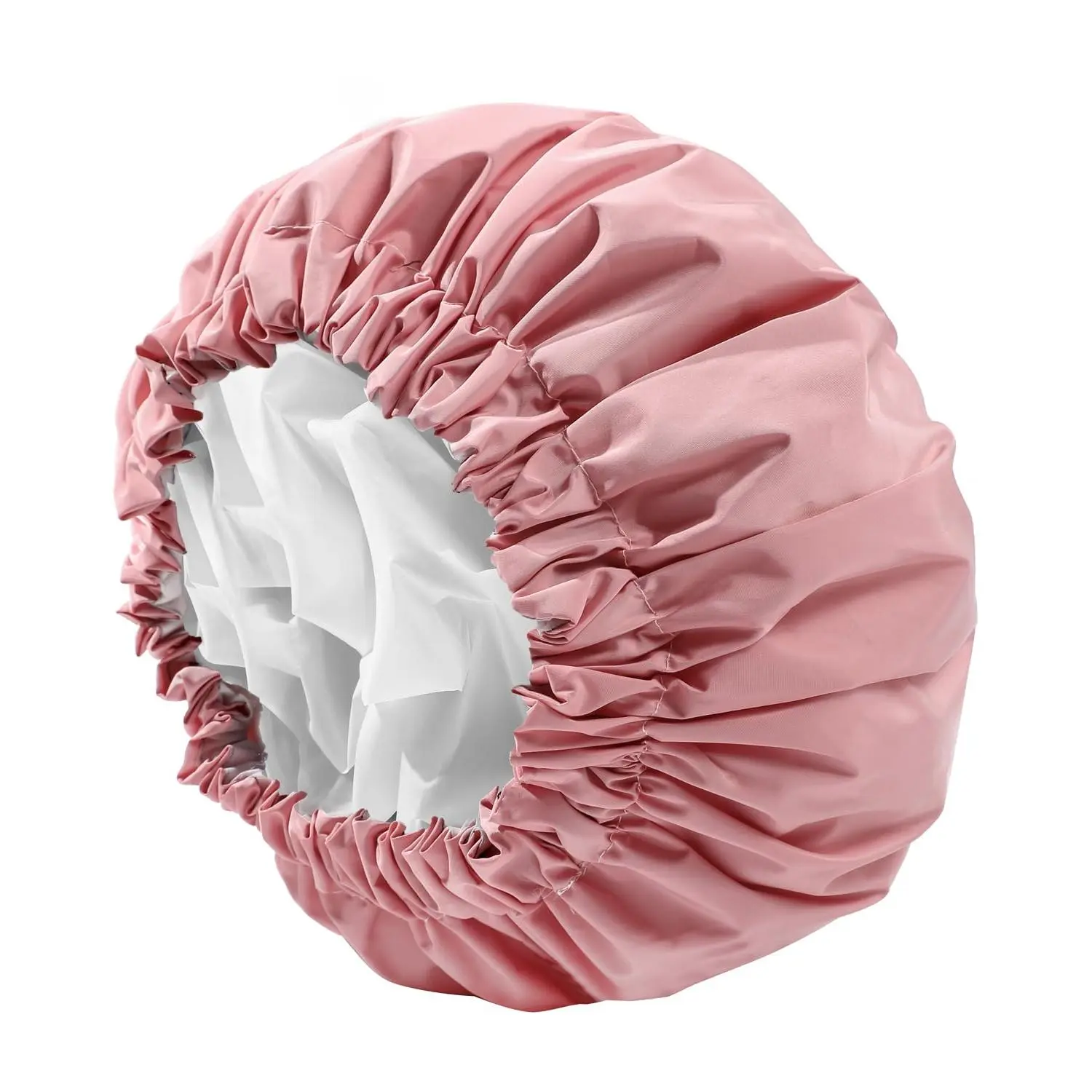 Waterproof Pink 2-Layer Extra Large Reusable Shower Cap for Long Hair - No Tightness, No Leaks, Thick Bathroom Accessory