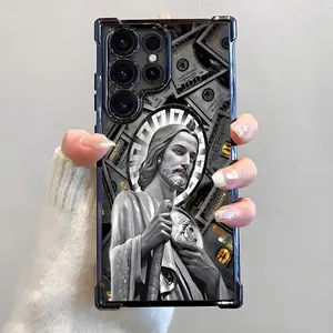 San Judas Tadeo Pattern Phone Case, Electroplated Cover with Airbag Shockproof Slim Soft TPU Cover for Samsung S26 S25 S24 S23 S22 Ultra S25Edge S24FE Plus S25+