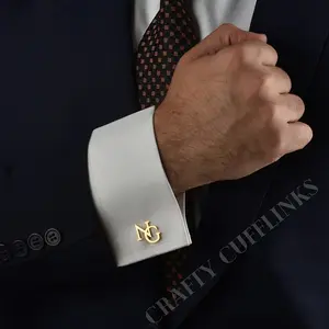 Customizable Stainless Steel Letter Cufflinks for Men – Elegant Double Initial Design, Perfect for Him, Formal Suit Accessory, Craftily Cufflinks Brand